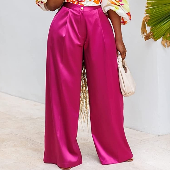 TenickaB x Amazon Drop Orchid Wide Leg Satin Pant - Picture 3 of 8